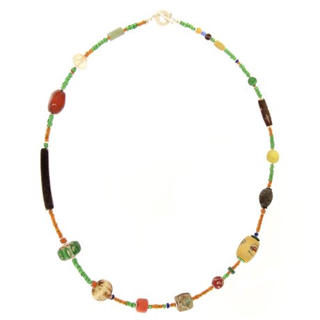 Boho Luxury - Necklace with Gold-Plated Silver 925, Naga Afghan, Old Glasses, Ebony, Jade, Turquoise